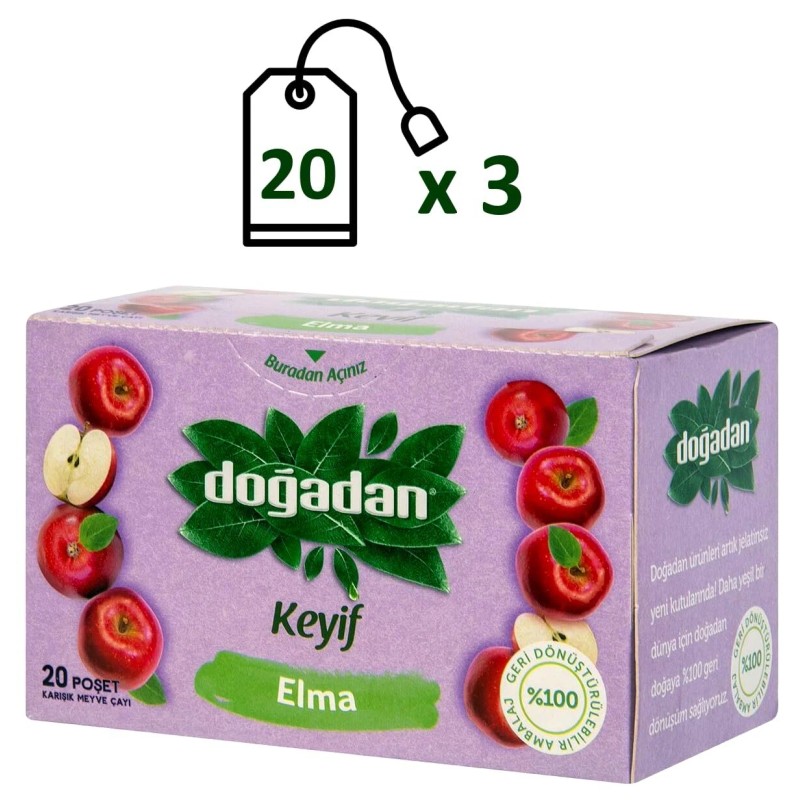 Dogadan Apple Tea 20 Bags Pack of 3 Caffeine Free