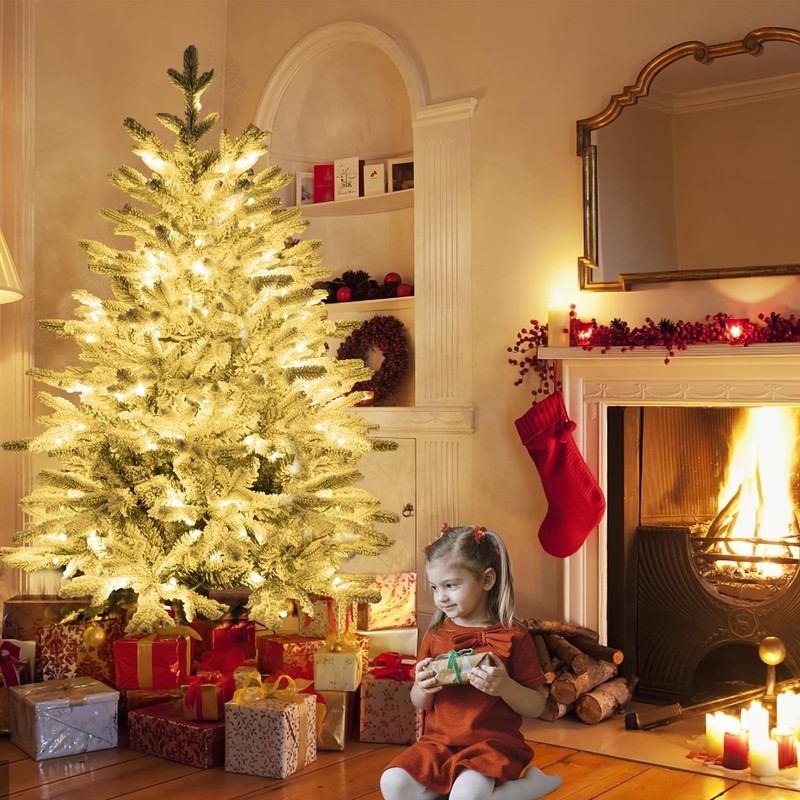 FX STATREE 4.5FT Pre-lit Snow Flocked Christmas Tree for Home