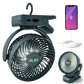 BLBS Rechargeable Camping Fan - 65H 12000mAh With Output Ports, Hanging Hook, 360 Head Rotation for Tents, Camp, Green