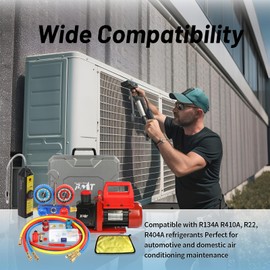 PB Motor Tech Vacuum Pump & Gauge Set - 4.5 CFM Pump with 3 Way Aluminum Manifold Gauge, with Leak Detector & PVC Storage Case - for R134A, R410A, R22, R404A Refrigerants & AC Maintenance