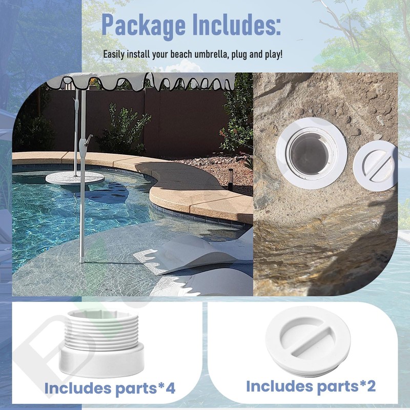 Braveboy 4 Pack 1 3/4" Pool Umbrella Stabilizer Adapter/Threaded Adapter