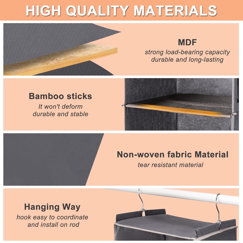 BOOMIBOO Hanging Closet Organize and Shelves，5-Hanging Shelf with 2 Side