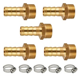 HAFRILY Pack of 5 Brass Hose Connector 10 mm Barb x 1/2 Inch Hose Connection Male Thread Pipe Adapter with 5 Pieces Hose Clamp for Air Hose Gas Hose Water Hose