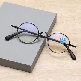 krlanhx Vintage Small Round Reading Glasses Men's Anti-blue Reader Ultralight (Black, 1.5, diopters)