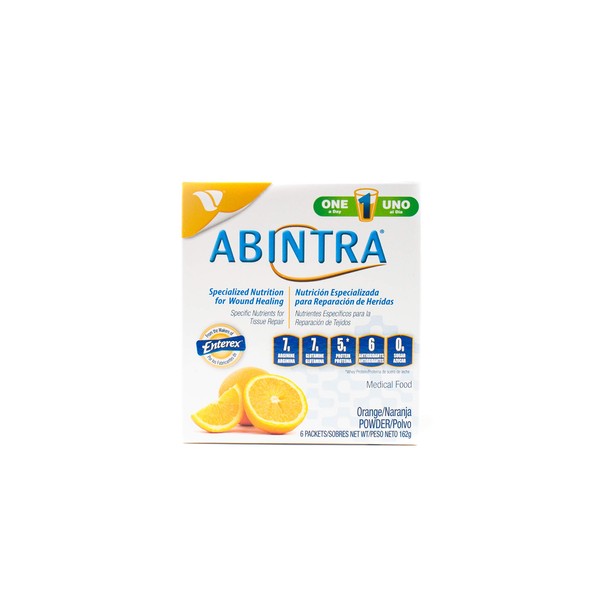 ABINTRA Specialized Wound Healing Nutritional Supplement Includes L-Arginine, Orange Flavor, 6 Packets, 27g Each, Made in The USA