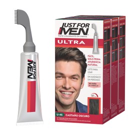 Just For Men Ultra, Tinte para Canas Castaño Oscuro U45 con Cepillo de Fácil Aplicación, 35g. Paquete de 3