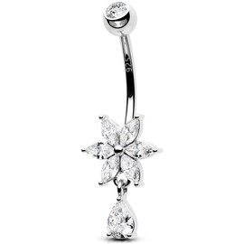 OUFER 14G Dangle Belly Button Piercing Real 925 Silver 10 mm Bar Length Piercing Belly Button Piercing Belly Button Piercing Navel Bar Navel Ring Woman Man Jewellery, 925 silver