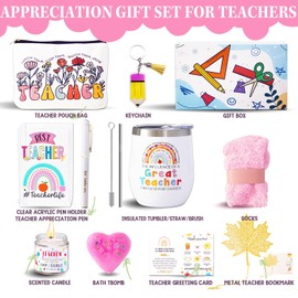 Jeroseko Teacher Appreciation Gift Sets,Teacher Appreciation Gift Basket for Women, Back to School Gift, Christmas Gift for Teacher - Wine Tumbler, Bookmarks, Keychain,Cards from Students (Rose Gold)