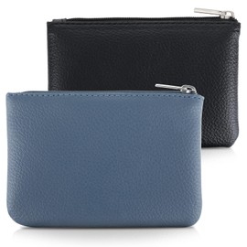 simarro 2Pcs Lychee Pattern Coin Purse, PU Zipper Portable Coin Purse Mini Change Wallet Coin Pocket for Women Credit Card ID Key Headset Lipstick Organizer (Black+Blue)