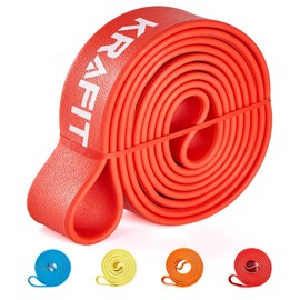 KRAFIT Fitness Bands & Resistance Bands Set - 4 Strengths for Strength Training, Pilates, Calisthenics & Yoga - Tear-Resistant, Non-Slip & Portable - Ideal for Home, Outdoor (Heavy (Red)