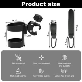 EACHPT Drinks Holder Pushchair Pack of 2, Universal Drink Holder Bicycle with 2 Pram Hooks, Adjustable 360 Degree Rotation Cup Holder Pushchair for Trolleys Pushchairs and Wheelchair