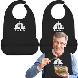 Paquete de 2 baberos de silicona para adultos con recogedor de migas, baberos lavables y ajustables para ancianos, hombres y mujeres mayores