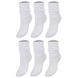 AWS/American Made 6 Pairs Kids Slouch Socks 3 Years to 15 Years Long Scrunchy Crew Socks (12-15 Years Old, White)