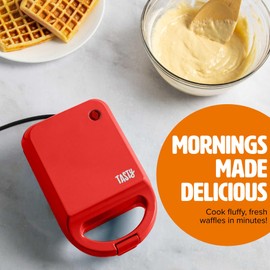 Tasty Mini Nonstick Waffle Maker, Perfect for Individual Waffles, Hash Browns, Brownies and more, Quick Results, Easy Clean Up, 600W, Red