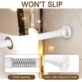 Shower Curtain Rod 68 to 74 Inches,1 Inch Diameter Adjustable White Spring Tension Stainless Steel Telescoping Rod,Easy Install,No Rust