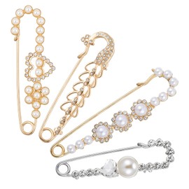 4pcs Women Brooch Pins Faux Pearl Brooch Pins for Women Sweater Shawl Clips Decorative Clothes Buckle Clips for Dress Pants Skirt Shirt Waist Extender Accessories (Style-4)