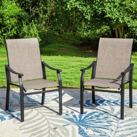 MFSTUDIO Outdoor Patio Dining Chairs, 2 PCS Metal Frame Patio Sling Chairs with Backrest and Armrest, All Weather Resistant Heavy Duty Patio Chair, Grey