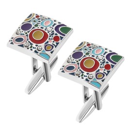 Create idea 1 Pair Men's Cufflinks Colourful Rainbow Cuff Links Classic Shirt Cufflinks for Men Father Groom Clothing Decoration Accessories Silver Plated