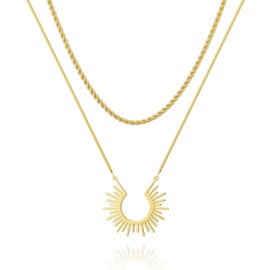 IQIC Sun Moon Necklace for Women Gold Cubic Zirconia Sun Moon Pendant Necklace Dainty Rhinestone Crescent Adjustable Gemstone Sunflower Necklace Fashion Jewelry Accessories (sun)