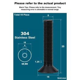 Drenky Countersunk Screws Pack of 10 M8 x 35 mm Stainless Steel V2A VA A2 Countersunk Head Screws with Hexagon Socket DIN 7991 / ISO 10642 Threaded Screws Rustproof Black Screws Metric Standard Thread