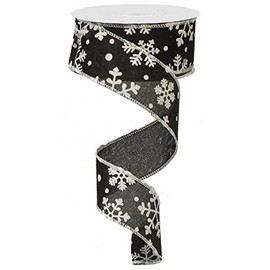 Falling Snow Royal Burlap Wired Edge Ribbon - 1.5" x 10 Yards (Black)