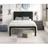 Lov4ever Metal Bed Frame with Geometric Litchi Grain Leather Headboard,