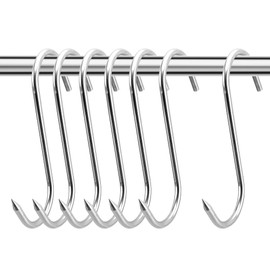 KEJJNYER 6 Pcs 10 inch Meat Hanging Hooks, 10 mm Diameter Stainless Steel Meat Hook, Heavy Duty S Hanging Hooks for Butchering, Smoking, Drying, Cooking, Grilling, BBQ