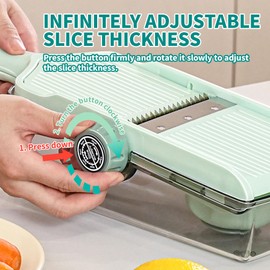 KEEHUAOS Multifunctional Vegetable Slicer Cheese Grater with Container– Built-in Blades for Effortless Slicing & Julienne Cutting – Safe Hand Guard & Adjustable Thickness