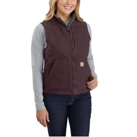 Carhartt Women's Relaxed Fit Washed Duck Sherpa-Lined Mock-Neck Vest, Blackberry, Large