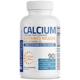 Bronson Bronson Calcium 1200 MG Per Serving Sustained Release with Vitamin D3 1000 IU Vitamin D3 Per Serving Non-GMO, 90 Tablets