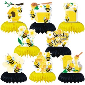 8Pieces Bee Honeycomb Centerpieces for Birthday, Bee Honeycomb Table Decorations,Bee Party Favors,for Boys and Girls Bee Birthday Party Supplies (Bee)