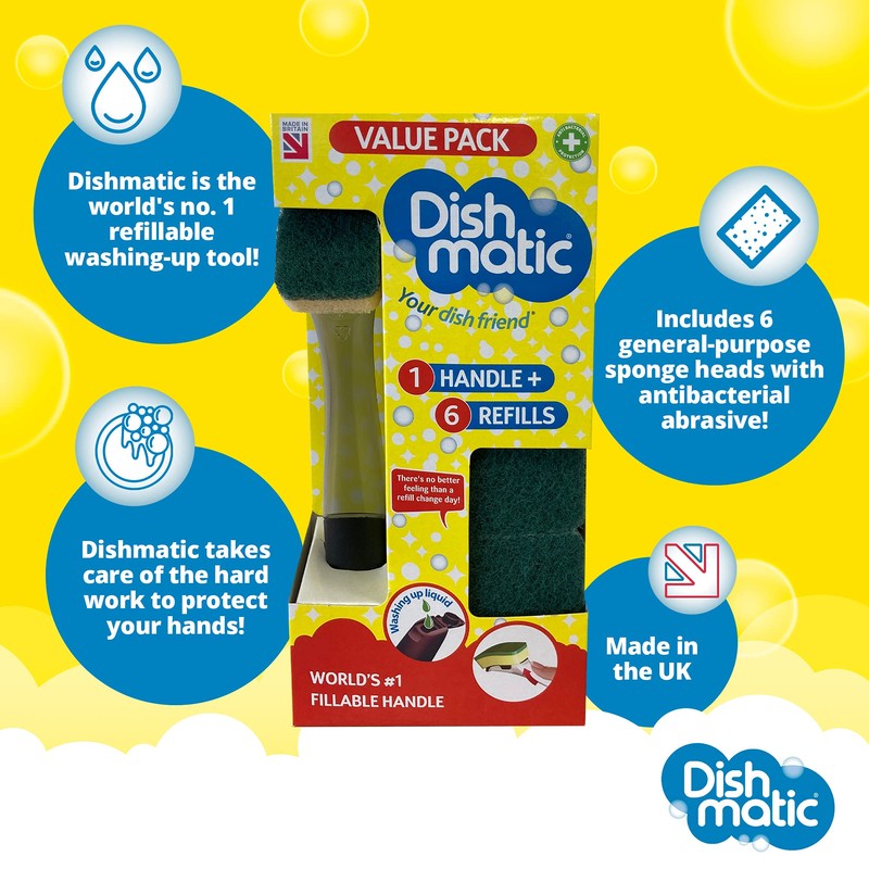 Dishmatic Bonus Pack 1 Fillable Handle and 6 Green Sponge