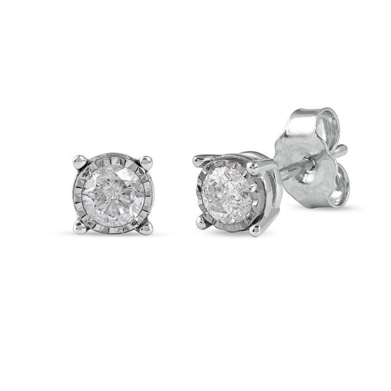Sterling Silver Round-cut Diamond Solitaire Miracle Plate Stud Earring by