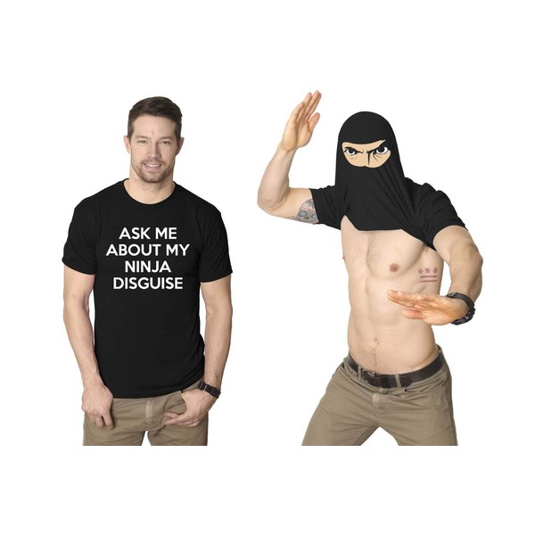 Mens Ask Me About My Ninja Disguise Flip T Shirt Funny Costume Graphic Humor Tee (Black) - M