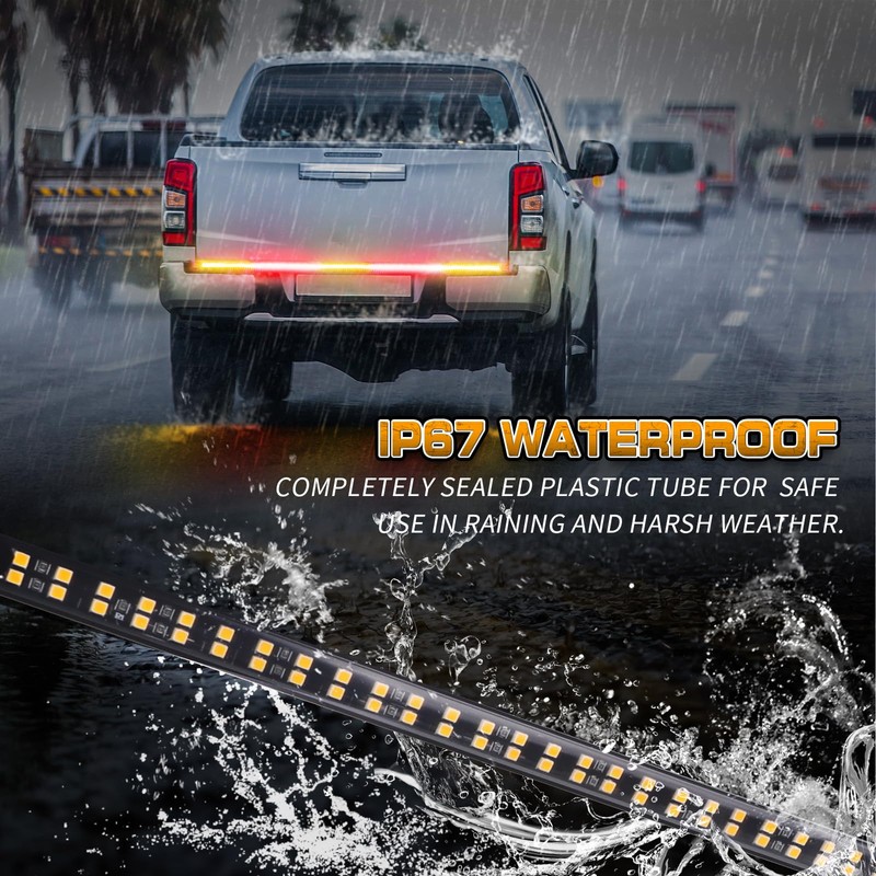 XRIDONSEN 60 inch Amber Red Truck Tailgate Strobe Lights Strip