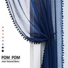 Pom-Pom Navy-Blue Sheer Curtains for Bedroom Windows 84inches Long Linen