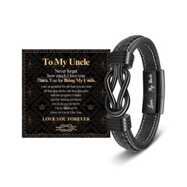 YELUWA Uncle Gifts from Niece Nephew Bracelet Engraved Love My Uncle Leather Bracelet Presents for Christmas Birthday Gifts 21.5cm