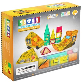 Tytan Tiles Construction Site & Trucks 60-Piece Magnetic Tiles Building Set, Fun Kids’ STEM Toy, Creative Play, Shape & Pattern Recognition, Fine Motor Skills, Includes Storage Bag, Ages 3 and Up