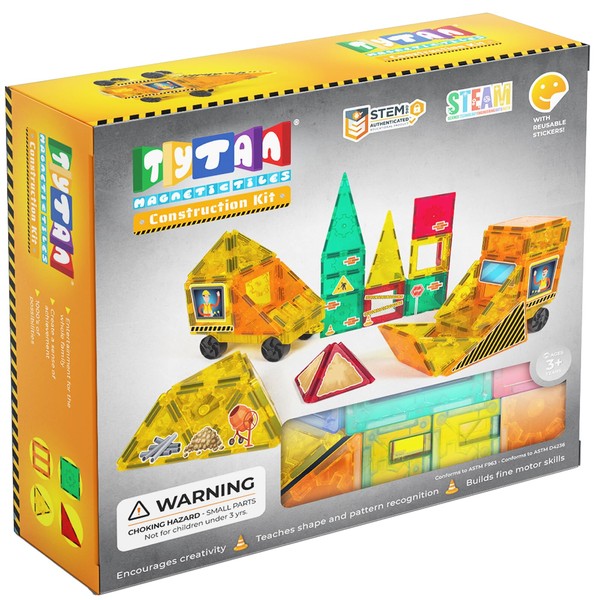 Tytan Tiles Construction Site & Trucks 60-Piece Magnetic Tiles Building