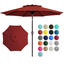 JEAREY 10' 2-Tiers Patio Umbrellas Outdoor Table Market Umbrella w/Push Button Tilt/Crank, 8 Sturdy Ribs, UV Protection Waterproof Sunproof(Red)