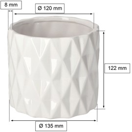 KOTARBAU® Ceramic Flower Pot Diameter 120 mm Planter Glazed White Cylindrical Shape Indoor and Outdoor Use