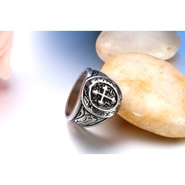 JewelryWe Biker Mens Vintage Style Stainless Cross Ring Engagement Wedding Band (with Gift Bag)