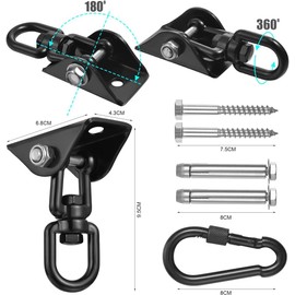 Tmflexe 360° Swivel Swing Hangers Heavy Duty Swing Hooks Suspension Hooks 304 Stianless Steel 1000LB Capacity with 4 Screw for Playground Porch Yoga Seat Hammock Chair Sandbag Swing Sets (Black)