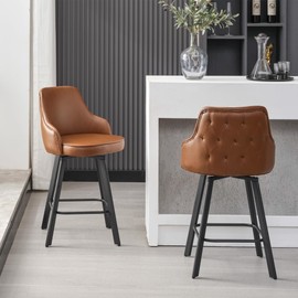 FIRAVOE Bar Stools Set of 2, 26" Swivel Counter Height Bar Stools with High Back, Faux Leather Kitchen Barstools Counter Height for Kitchen Island (Dark Brown, 2PCS 26" Counter Stools)