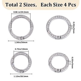 GORGECRAFT 8Pcs 2 Sizes Rhinestone O Ring Platinum Round Spring Clips Carabiner Bling Gate Rings Bulk Carabiner Snap Clip Buckle for DIY Jewelry Keychain Making Handbag Purse Bags Strap Car Keyring