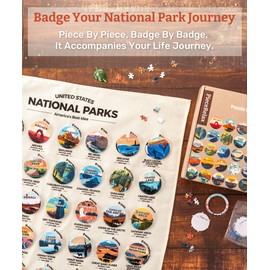PieceRelax 63-Pack Puzzle Badges 1008 Pieces for Adults - Studio Inception - US National Park - Unique Gift & Home Décor with Plastic Jigsaw Puzzle, Includes Hanging Canvas [BD1133]