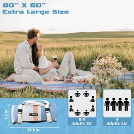 Waterproof Picnic Mat, Outdoor Camping Oversized Field Blanket. Portable Thickened Camping Blanket, Suitable for Beach, Camping, Music Festival, Party, Outdoor Adventure. (Yellow&Blue&White, 80”x80”)