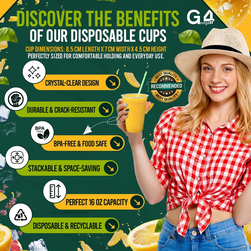 G4GADGET 100x 180ml Clear Plastic Disposable Cups – Durable Drinkware
