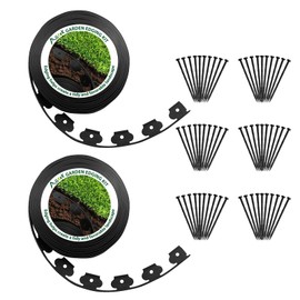 AGTEK 66FT Plastic Landscape Edging Kit 1.5in. Height No-Dig Garden Edging Border Lawn Edging Roll for Flower Bed Lawn Yard, Black, with 60 Anchoring Spikes
