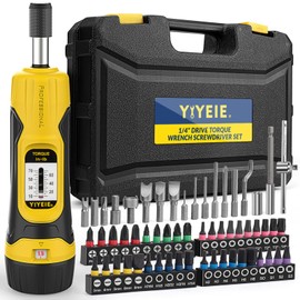YIYEIE 60Pcs Torque Screwdriver Wrench Set, 10-70 IN.LB, Inch Pound Torque Screwdriver Electrician with S2 Bits, 1/4 Inch Drive, 0.5 In-lbs Adjustable, Small Torque Wrench Tool Kit for Bike, Mounting